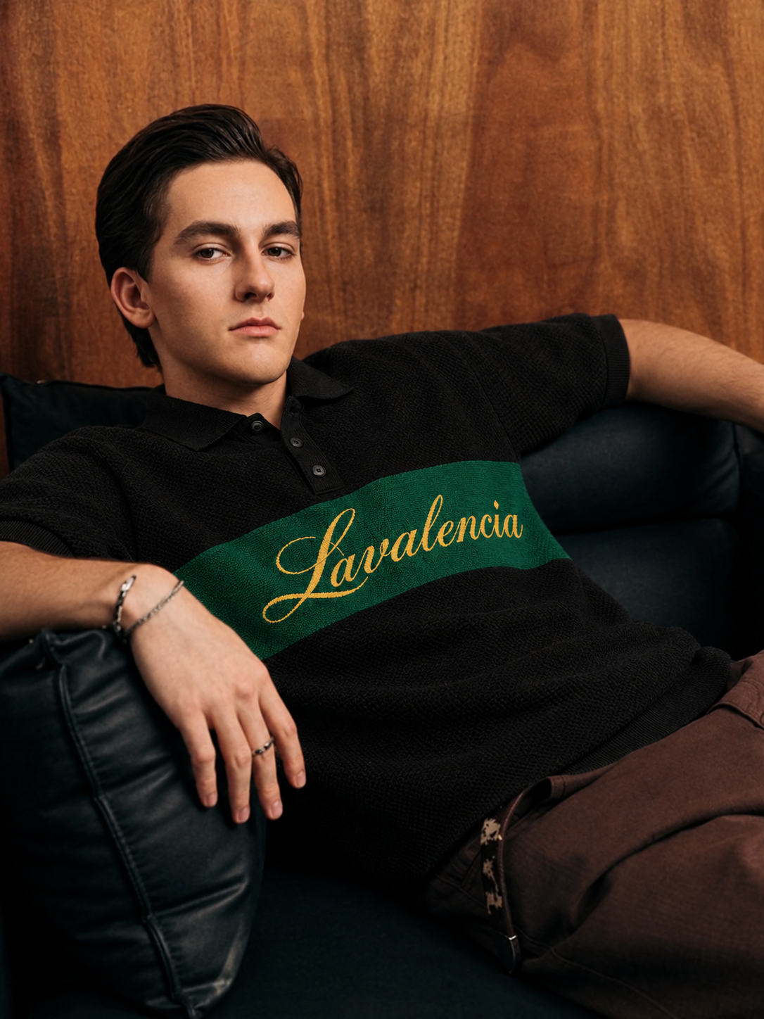 MENS Textured Knit Polo T-Shirt – Black & Green