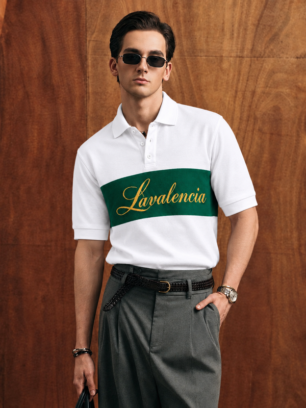 MENS Textured Knit Polo T-Shirt – White & Green