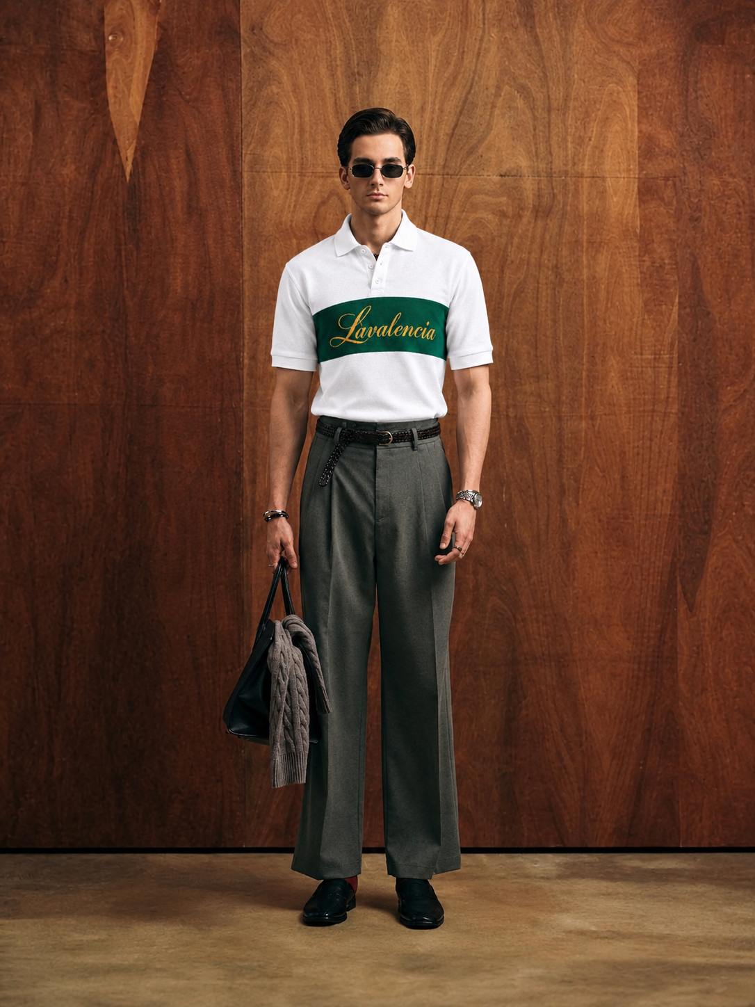 MENS Textured Knit Polo T-Shirt – White & Green