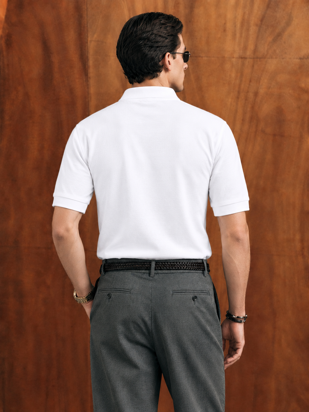 MENS Textured Knit Polo T-Shirt – White & Green