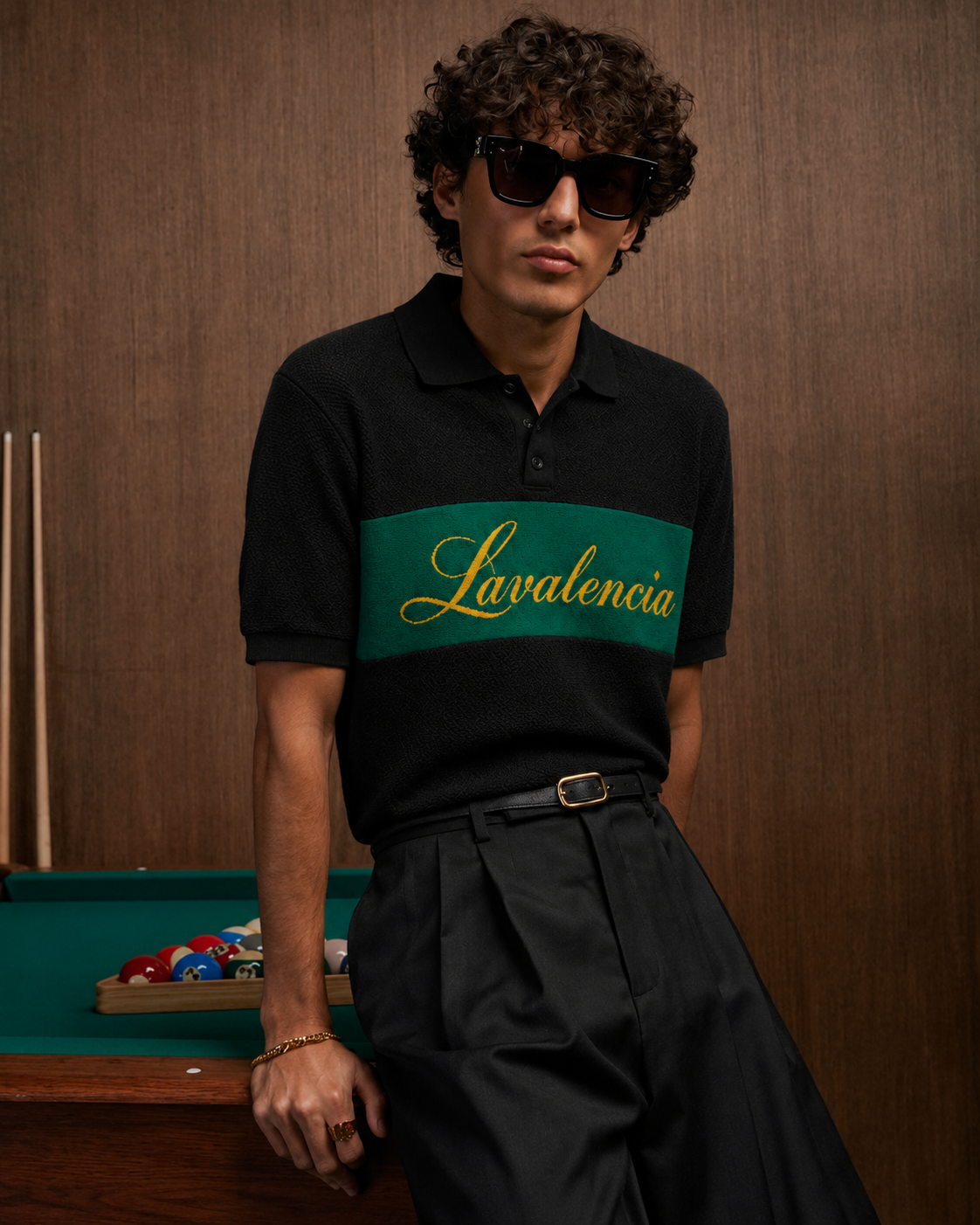MENS Textured Knit Polo T-Shirt – Black & Green