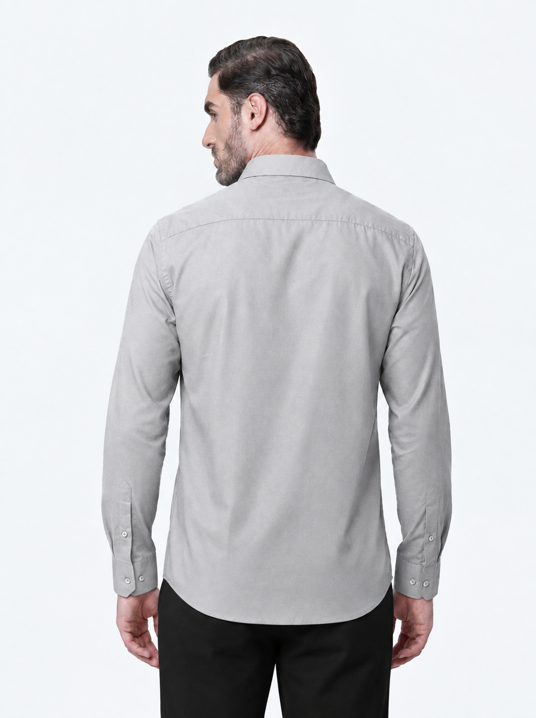 Slim Fit Solid Grey Long Sleeve Shirt