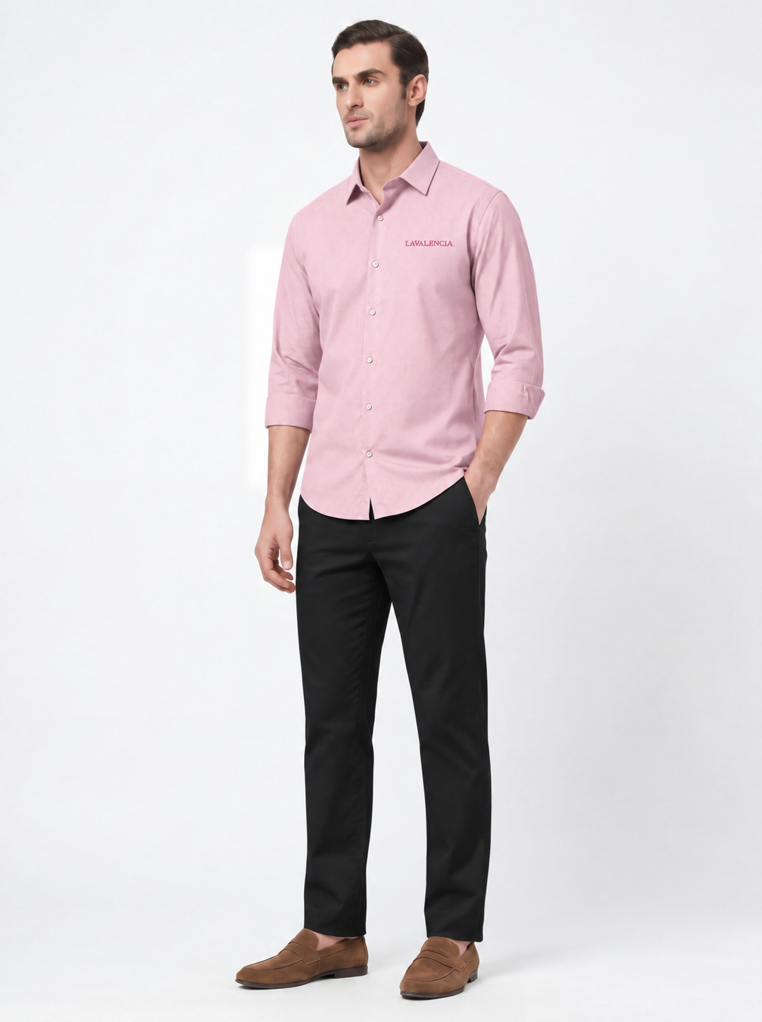 Slim Fit Solid Pink Long Sleeve Shirt
