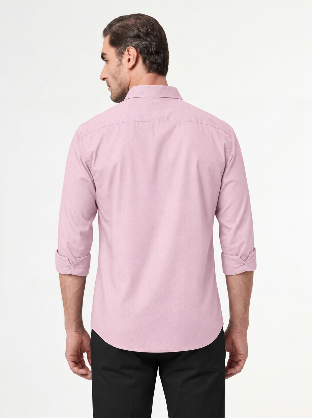 Slim Fit Solid Pink Long Sleeve Shirt