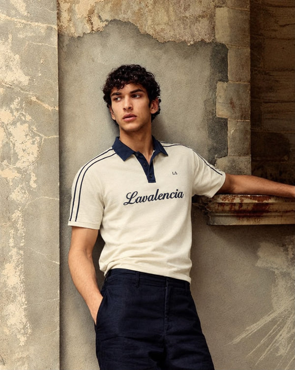 MENS Contrast Collar Polo T-Shirt with Shoulder Stripes